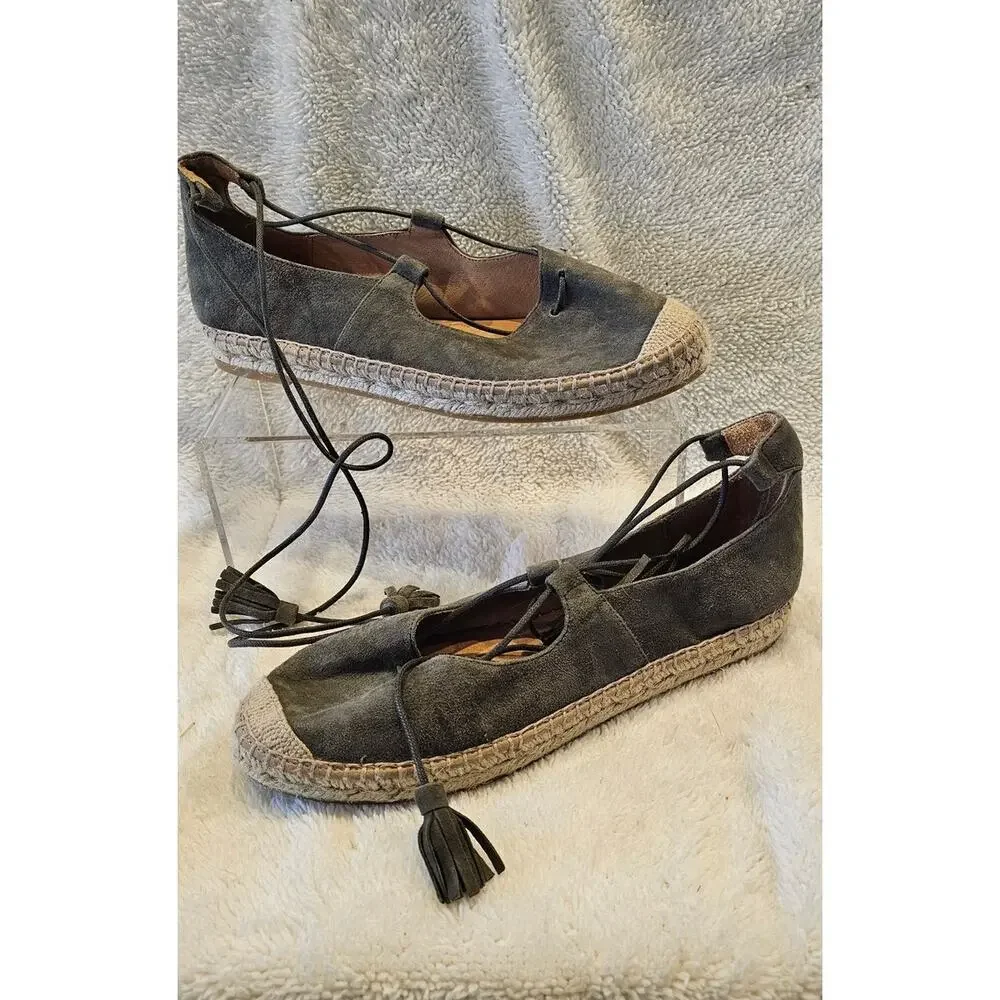 Kanna Leather Suede Lace Up Cana Espadrilles‎ Shoes Women Size 8 Green Strappy